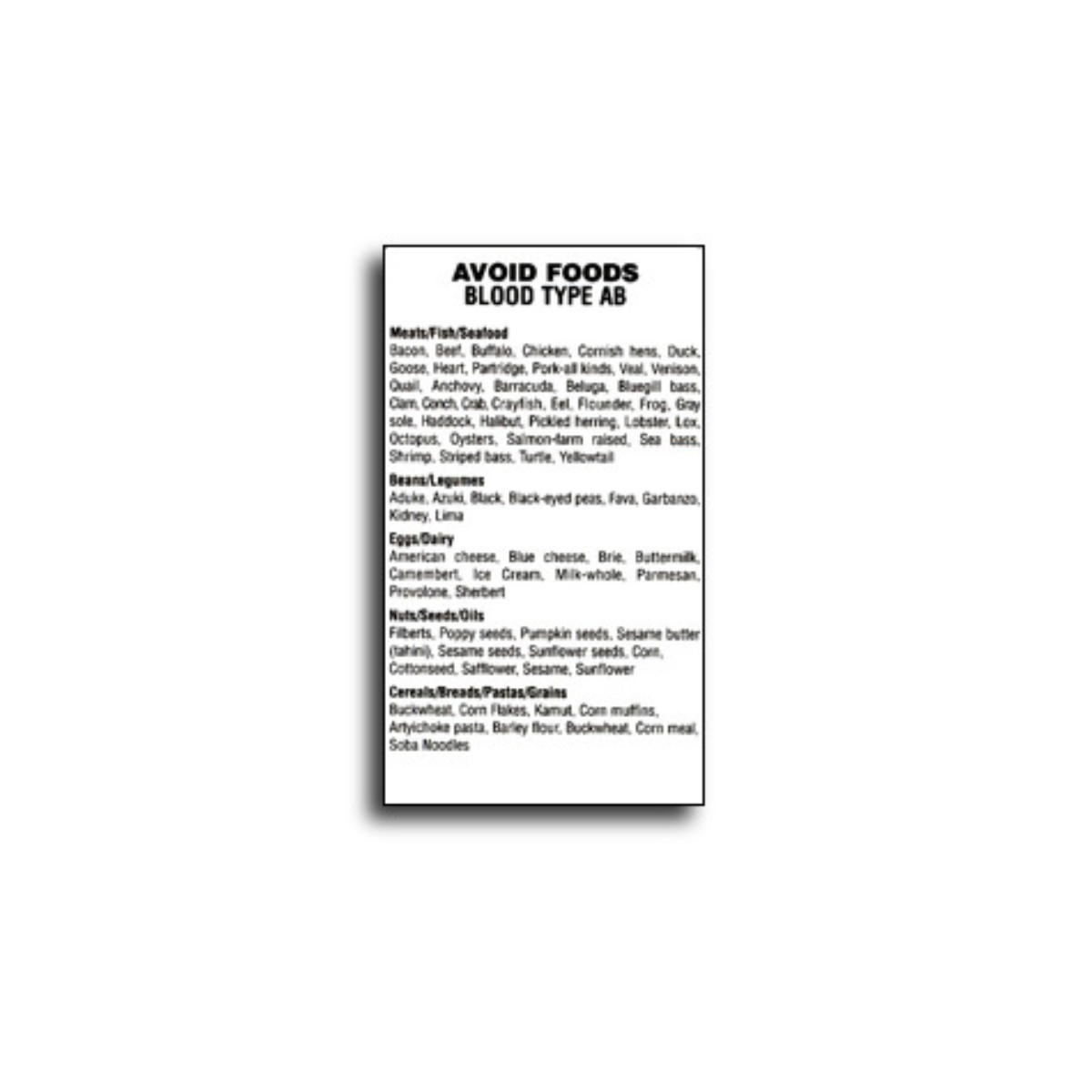 Blood Type AB Avoid Foods