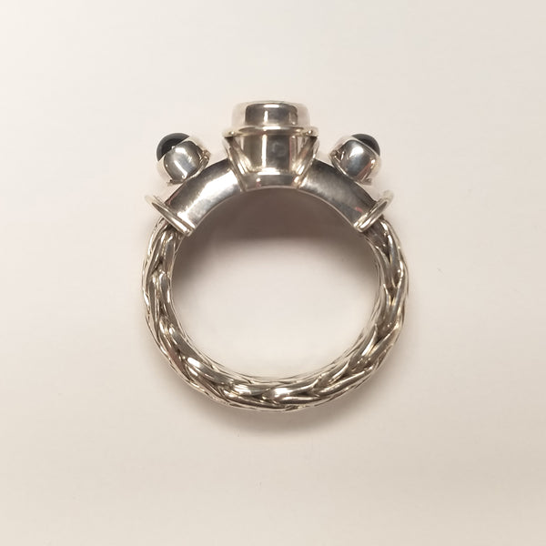 Ring- Peridot & Black Star Diopside w/ hand woven band