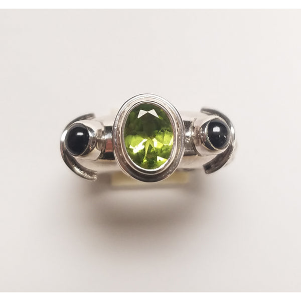 Ring- Peridot & Black Star Diopside w/ hand woven band