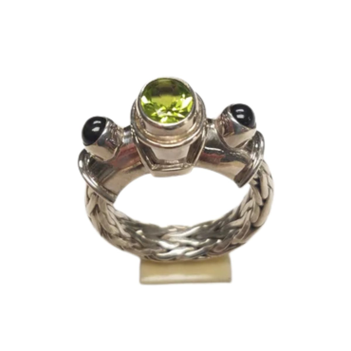 Ring- Peridot & Black Star Diopside w/ hand woven band