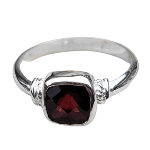 Ring- Checkerboard Faceted Garnet