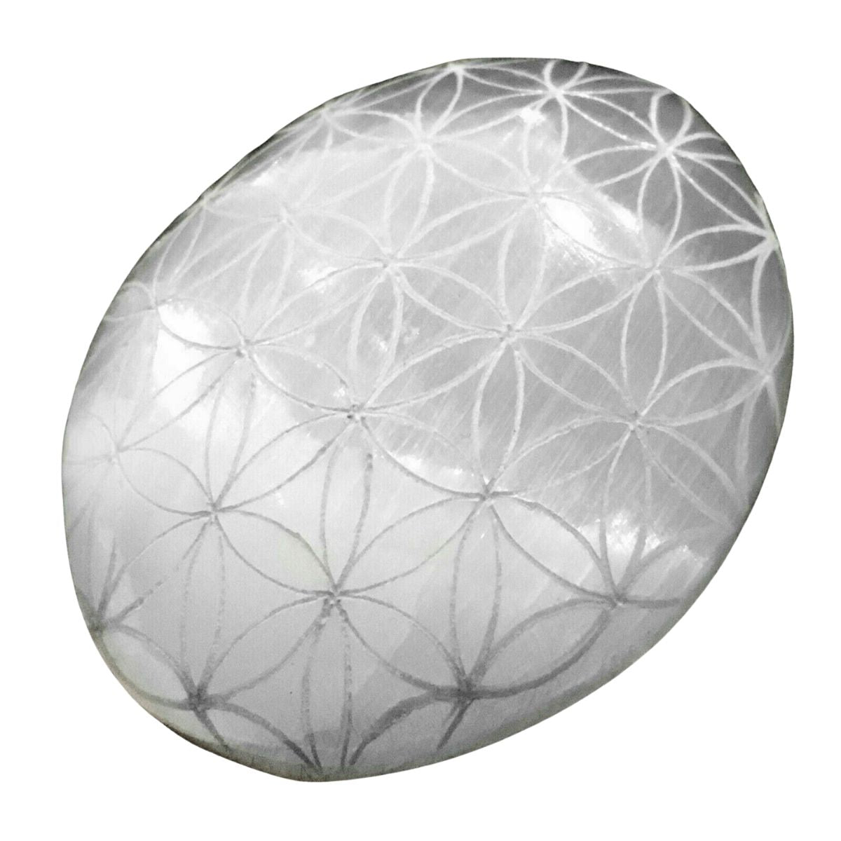 Selenite Palm Stone with Flower of Life